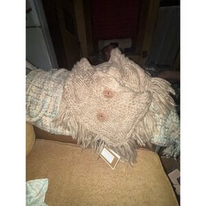 Avenue 9 Women Taupe Chunky Knit Neck Wrap Cowl Scarf Fringe Wood Button 470253